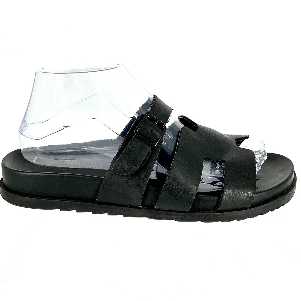 Madden Girl Size 8.5 Black Strappy Slide Sandals Buckle Shoes Dharma - Picture 3 of 12